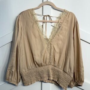 Dolan Tan Lace Trim Blouse